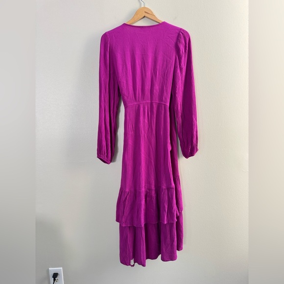 Knox Rose Magenta Fuchsia Wrap V-Neck Midi Ruffle Dress - Picture 8 of 9